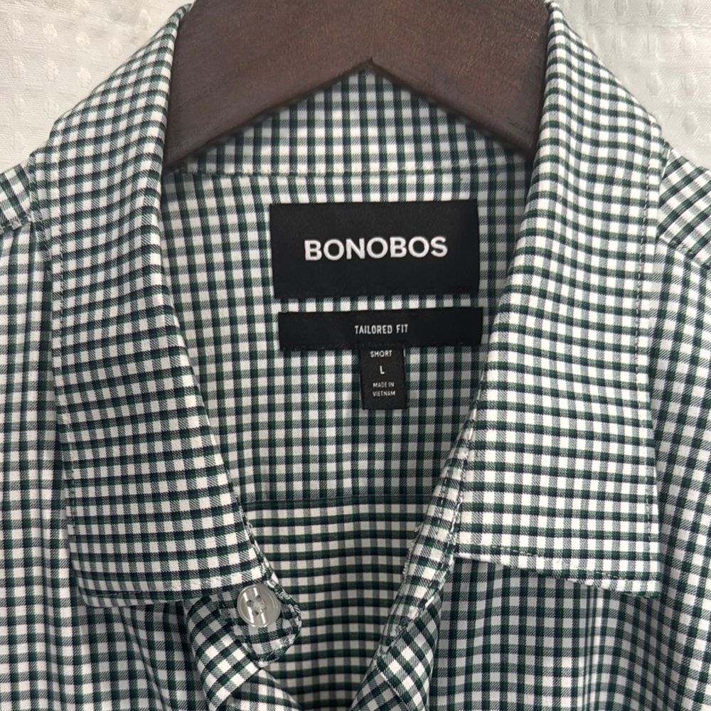 Bonobos Tailored Fit Green and White Plaid Shirt